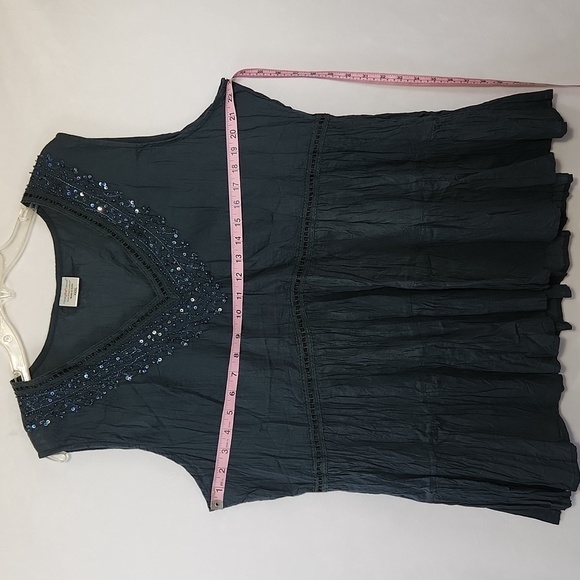 Greater Good Network Women's Hunter Green Sequin Beaded Crinkle Fabric Top 3XL - Picture 12 of 14